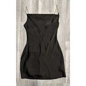 Urban Outfitters Cowl Slip Dress Black Mini Dress Gold Chain Straps Zip Medium